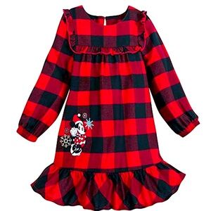 Disney Girl's Minnie Mouse Christmas Holiday Snowflakes Plaid Nightgown, Gown